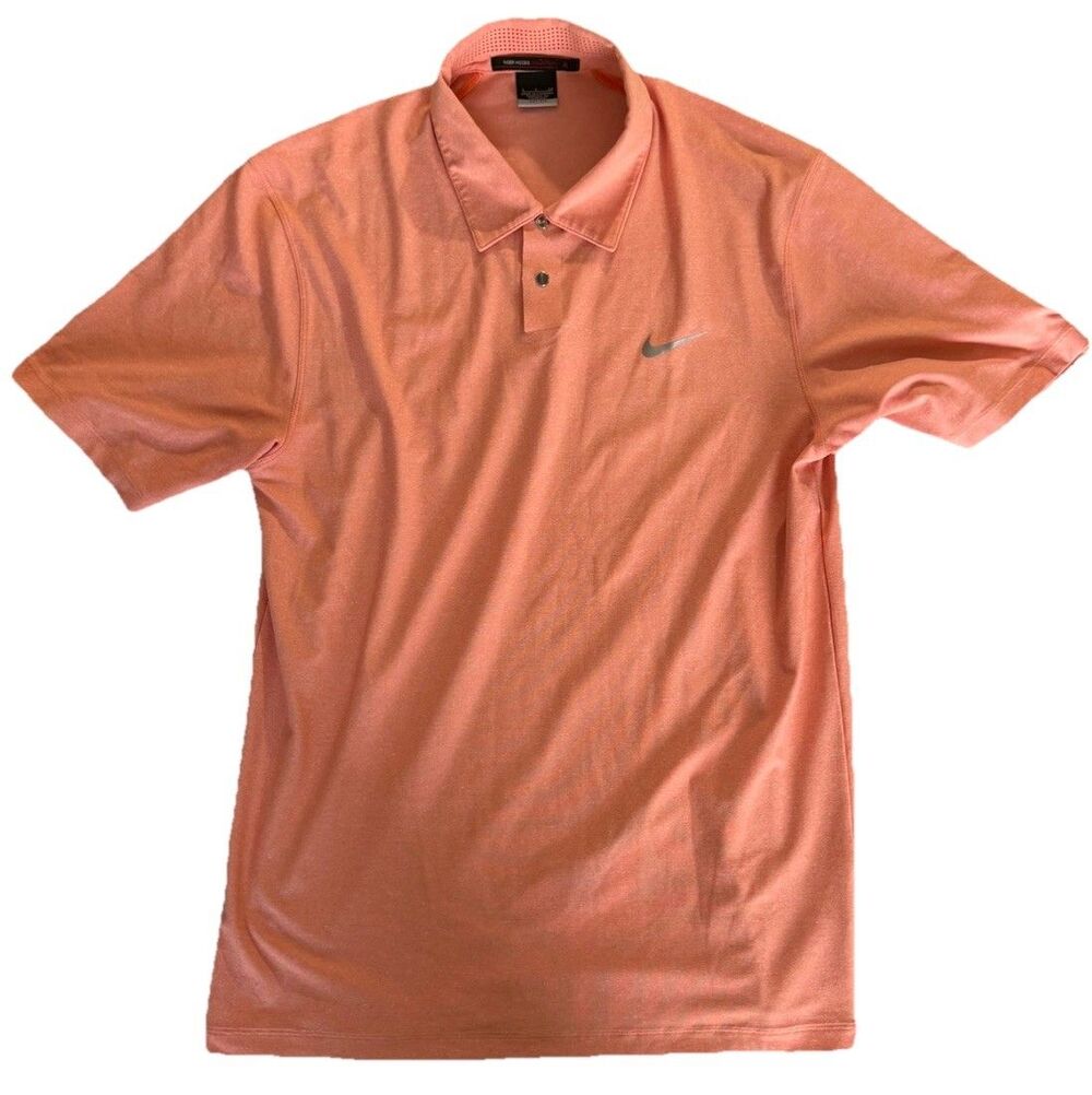 Nike Tiger Woods Collection Golf Polo Mens Small Orange Snap Closure Dri-Fit